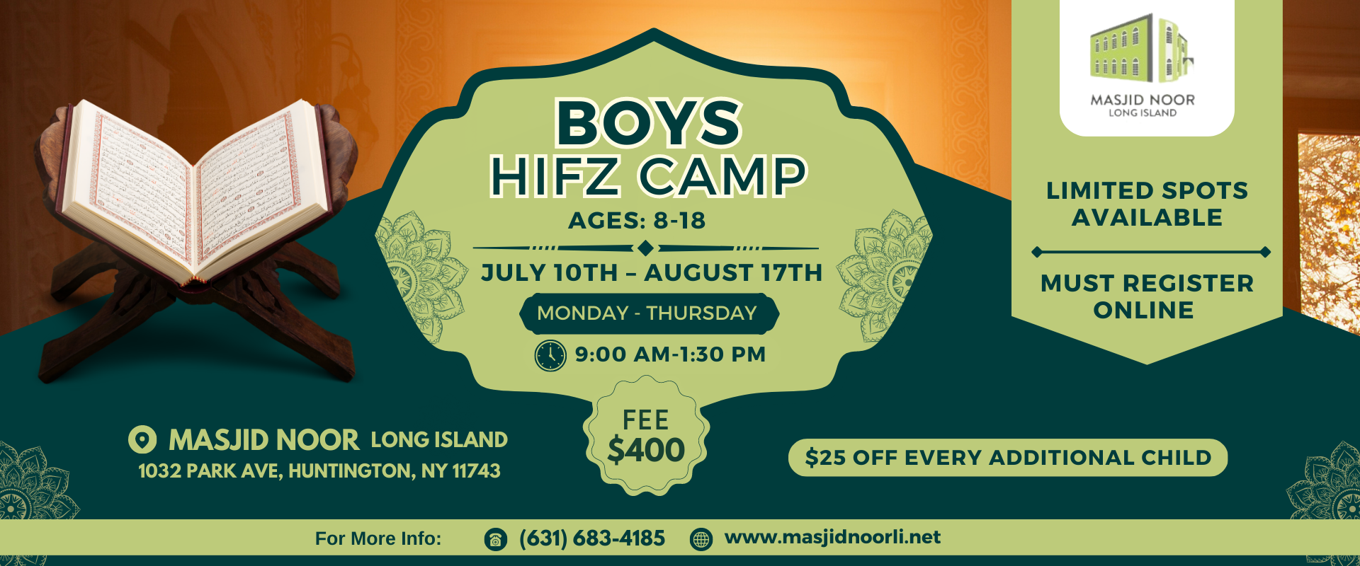 Masjid Noor - Boys Hafiz Camp - Header